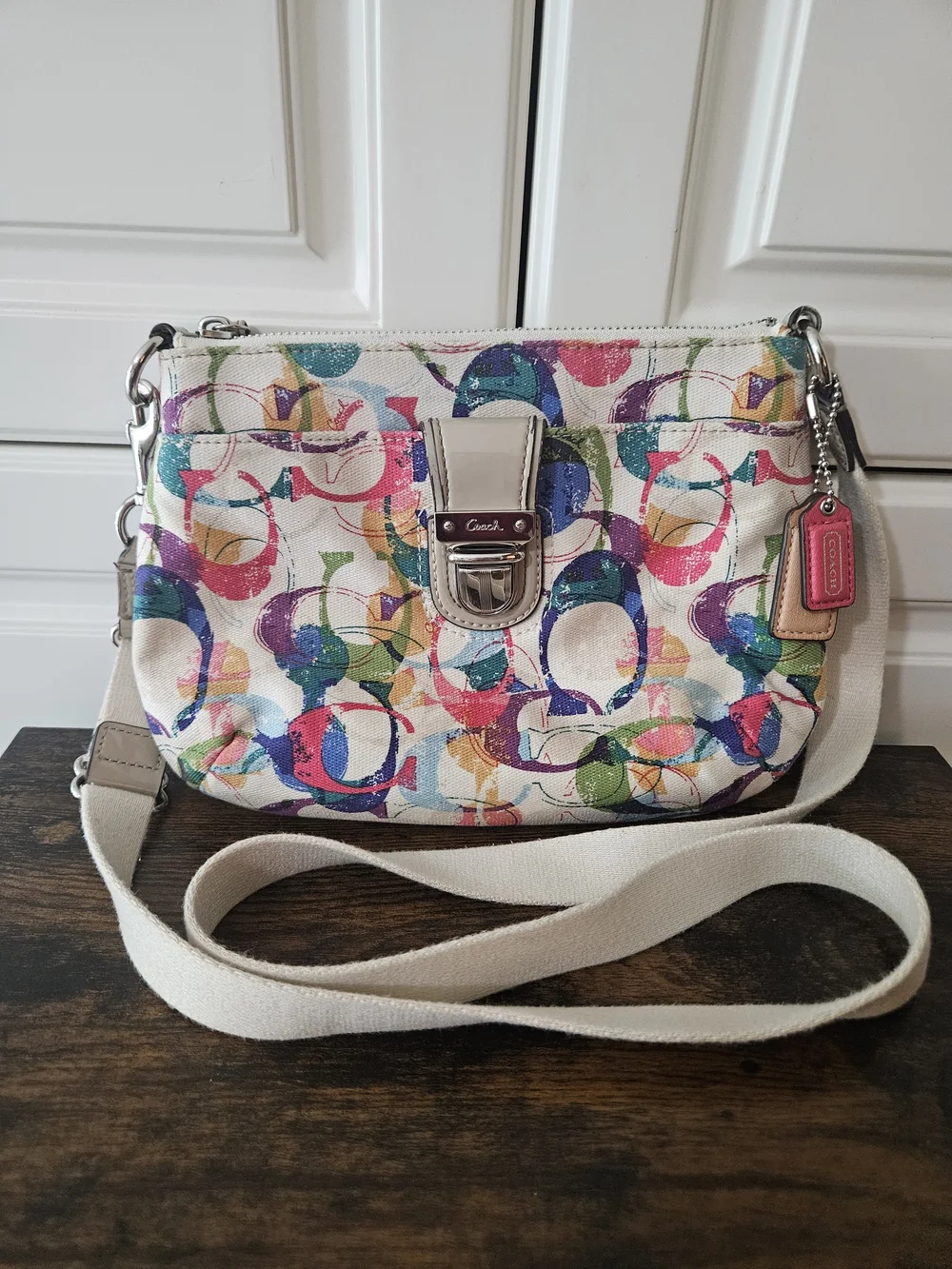 Coach Poppy Signature Graffiti Scribble Monogram Canvas Crossbody Y2k Pop Retro